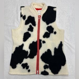 Vintage Susan Bristol Cow Print 100% Wool Vest With Red Zipper Size L